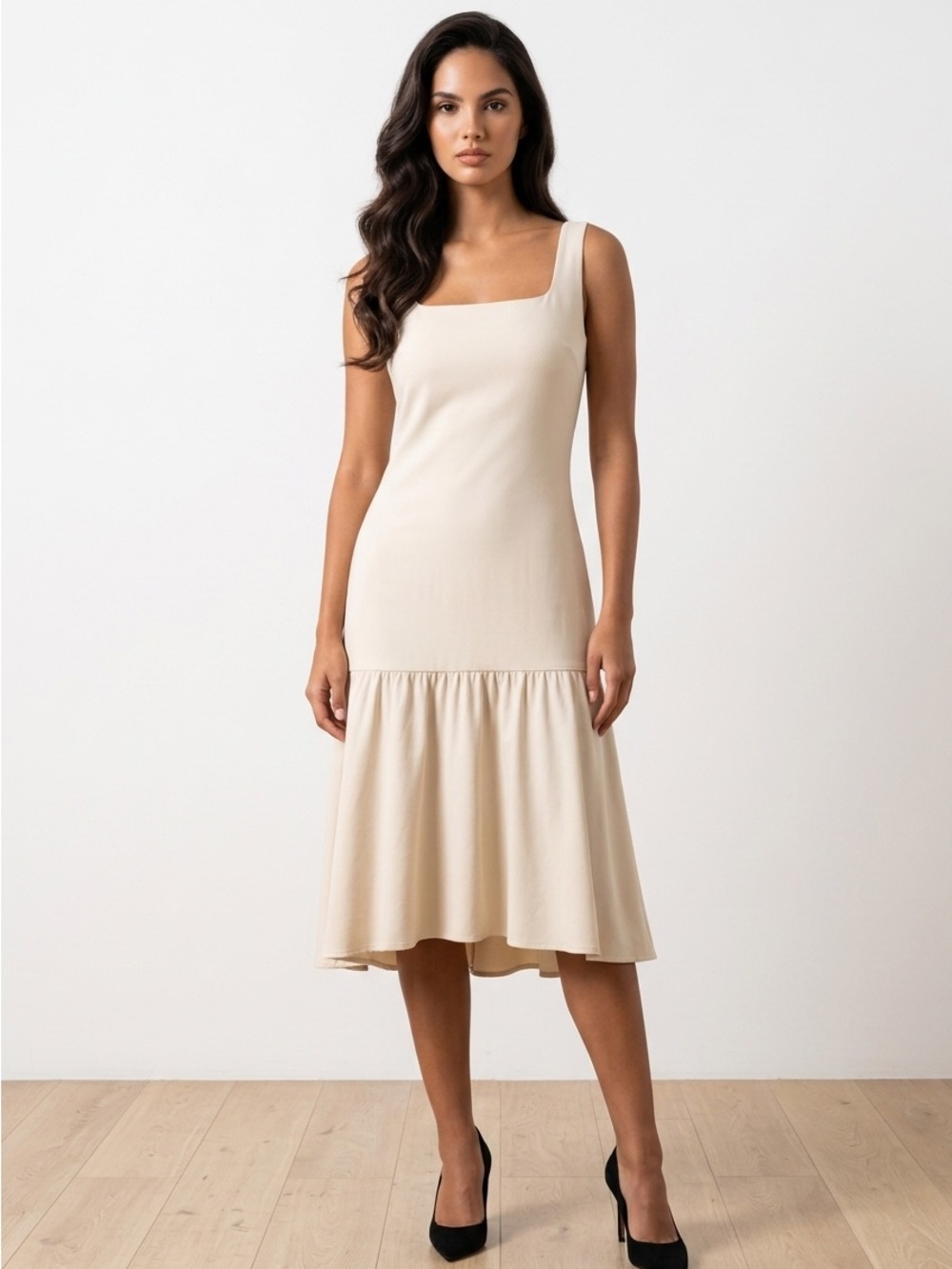 MM LaFleur The James Drop Waist Cream Sleeveless Dress